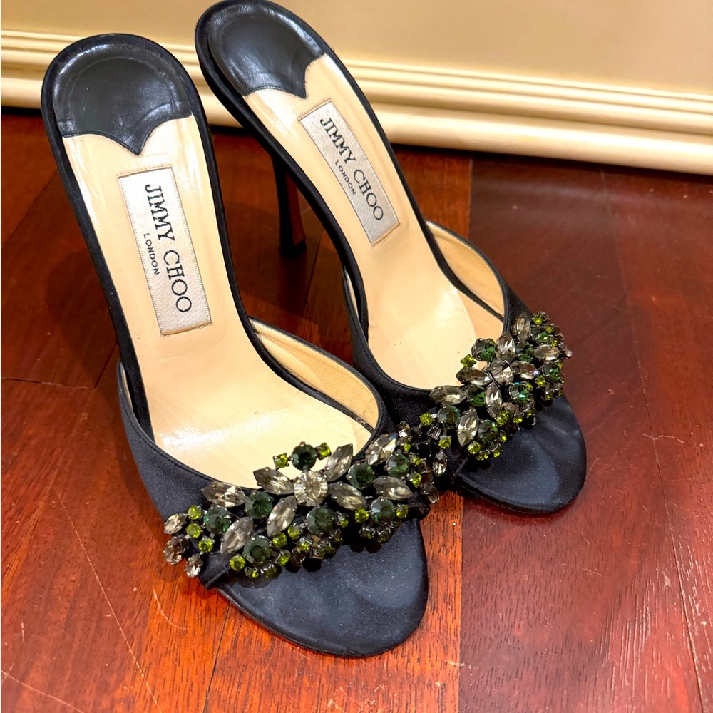 Jimmy Choo black satin sandal size 38.5